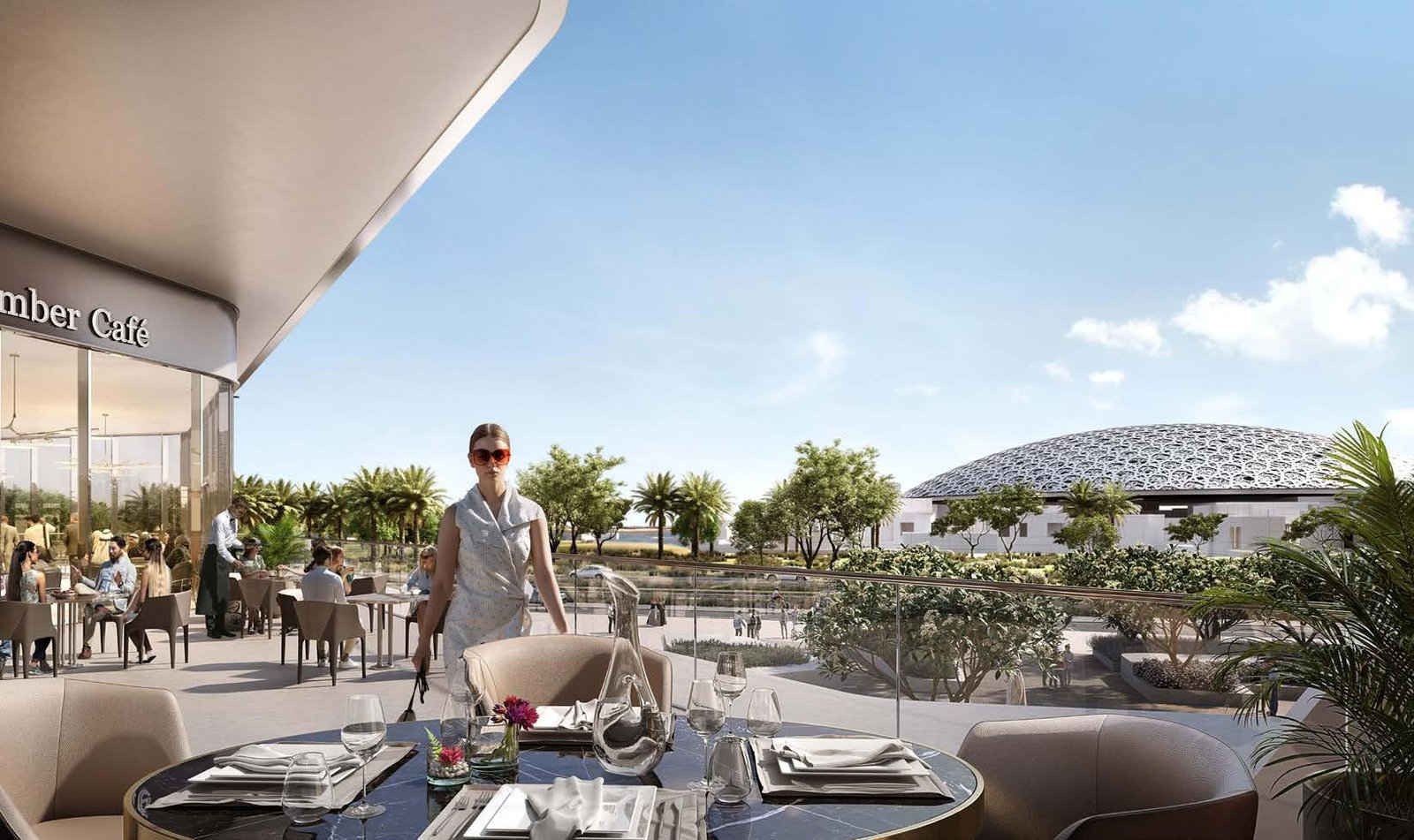 Modern architecture of Louvre Abu Dhabi Residences Saadiyat Island Abu Dhabi featuring premium apartments within the prestigious cultural district.