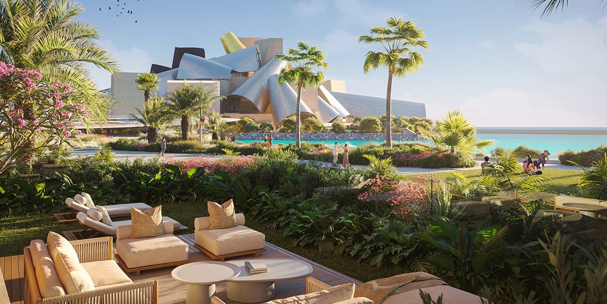 Luxury living room interior Nobu Residences Saadiyat Island Abu Dhabi featuring contemporary design elegant finishes and panoramic sea views
